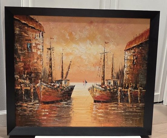 Canvas oil painting, "Harbor Sunset"
27"x 23.5"