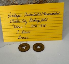 Vintage collectible/memorabilia Whittier City Parking Lot Brass Tokens 1(contact info removed)