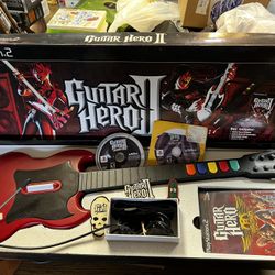 PS2 RedOctane Wired PlayStaion 2 Guitar Hero II Controller Boxed W/ 3 Games Lot  PS2 RedOctane Wired PlayStaion 2 Guitar Hero II Guitar Controller Box