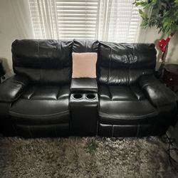 Black Faux Leather Couches (3 Piece Sofa Sets) 