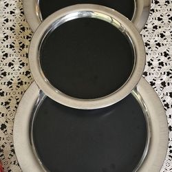 Set of 3 Vintage Wm. A. Rogers Micarta Serving Trays 12" & 14.5" MCM Barware