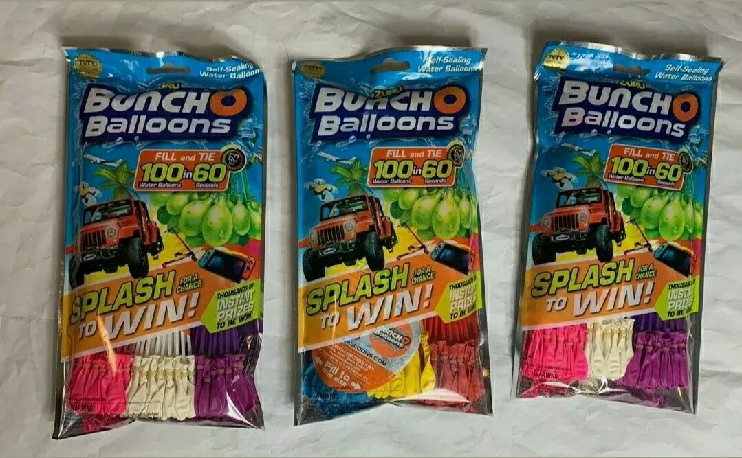 Zuru Bunch O Balloons Lot of 3 Pack of 100 Self Sealing Water Balloons 300 Total