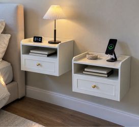 Set of 2 Nightstands Floating Nightstand Set with Drawer