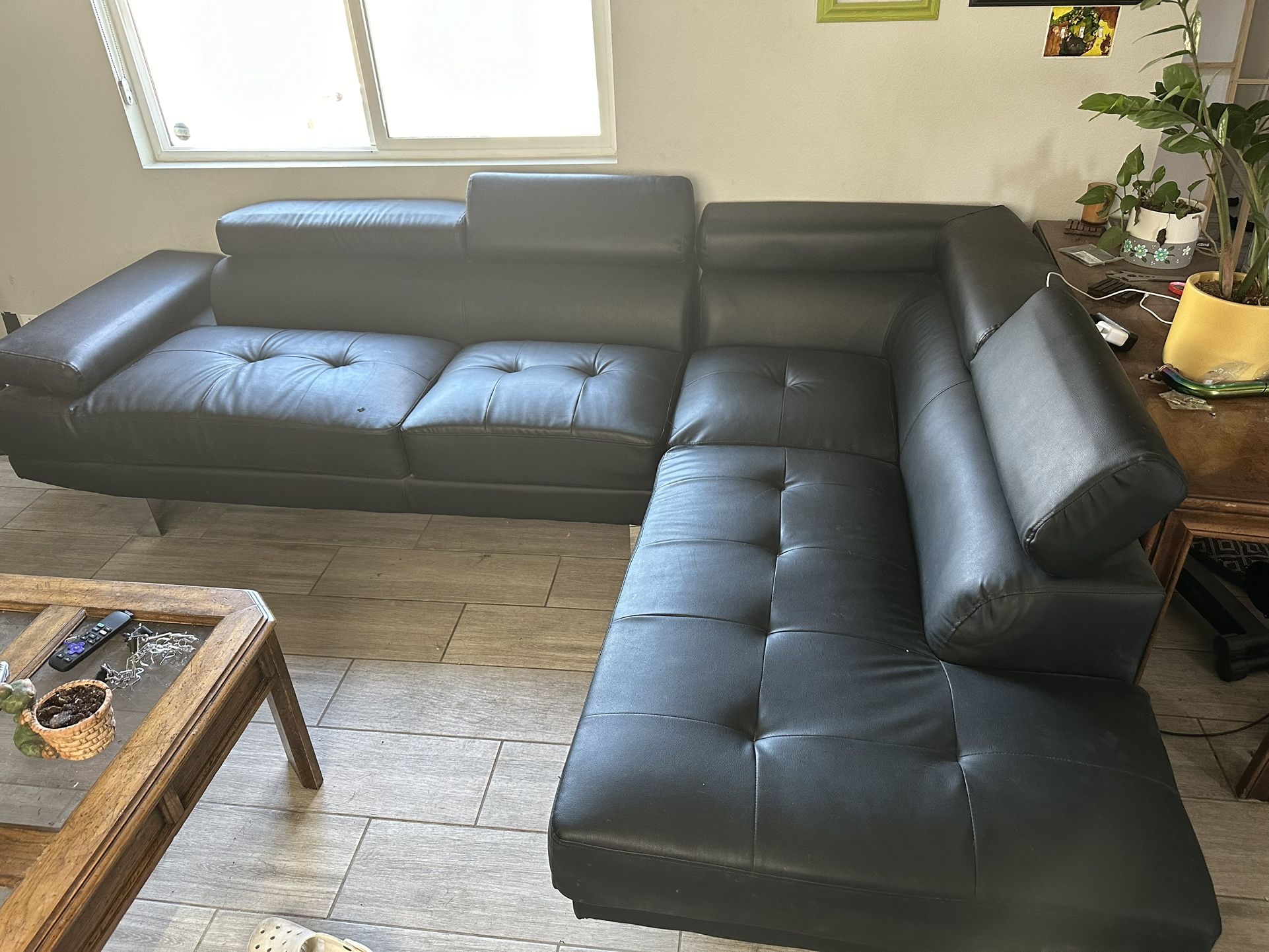 Black Faux Leather Couch 