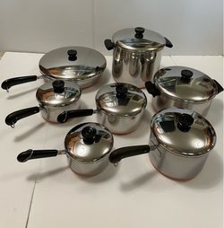 (17 Pieces) 1801 Revere Ware Copper Bottom Cookware
