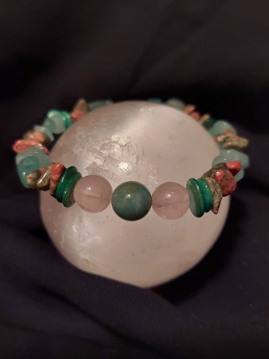 Indian Agate, Rose Quartz, Crystal Bracelet