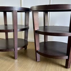 Two Round End Tables - Dark Wood