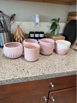 Set of 5 ceramic pink planters succulent garden plant pots