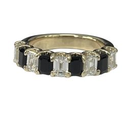 Custom Made Alternate Emerald Diamond and Onyx Gem Band Ring 14kt Yellow Gold