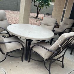 Patio Table And 2 Lounge Chairs With Ottomans