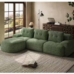112'' Modular Sectional Sofa Couch with Chaise, Full-Foam Structure, Compression Packaging Design, Woven Texture Upholstery, Oversized Modern Sofa for