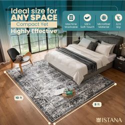 Istana 8x10 Area Rug - Dark Grey 8x10 Rugs for Living Room - Foldable Rugs for Bedroom - Stain Resistant Washable Rug - Eco-Friendly Area Rugs - Easy 