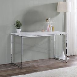 Modern Glam White Chrome Finish Writing Student Home Office Desk | Escritorio
