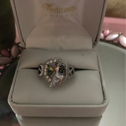 Beautiful !! Sterling Silver Fairy / Angel Ring With White Sapphires & Crystals (has  Saying Beautiful Girl Inscribed On The Inside )