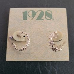 Pierced Earrings - Silver Tone Flower Hoops, 1928 Brand