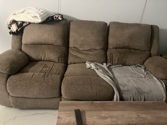 Brown Fabric Reclining Sofa and love seat