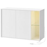 SONGMICS HOME Storage Cabinet, Superfast Toolless Assembly, Accent Buffet Cabinet with Lighting and Glass Shelf, Sideboard for Living Room, Natural Wa