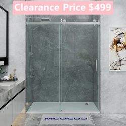 60 in. W x 66 in. H Double Sliding Semi-Frameless Shower Door with Smooth Sliding and 3/8 in. Glass