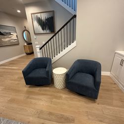 Blue Wood Base Swivel Chair – Like New!