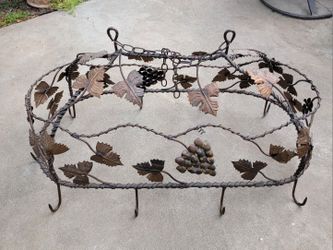 Gorgeous Vintage Wrought Iron Grapes & Leaves Pot Rack