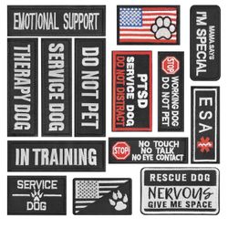 14 Pc Service Dog Patches for Dog Vest, Harness Collar- Loop and Hook Patches- Full Embroidered Applique