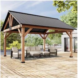 Joyside 15x13ft Outdoor Patio Cedar Wood Hardtop Gazebo