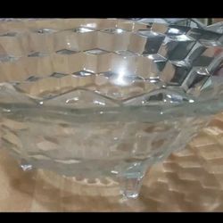 Vintage 10" INDIANA GLASS WHITEHALL CUBIST Clear Glass 3-Toed Footed Bowl