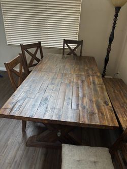 6 chairs and bench table