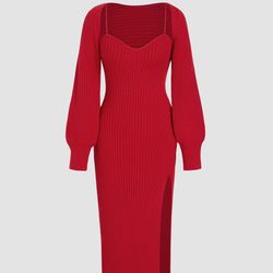 Cider Split Midi Dress & Shrug Size Large Red COZY Sweater Dress