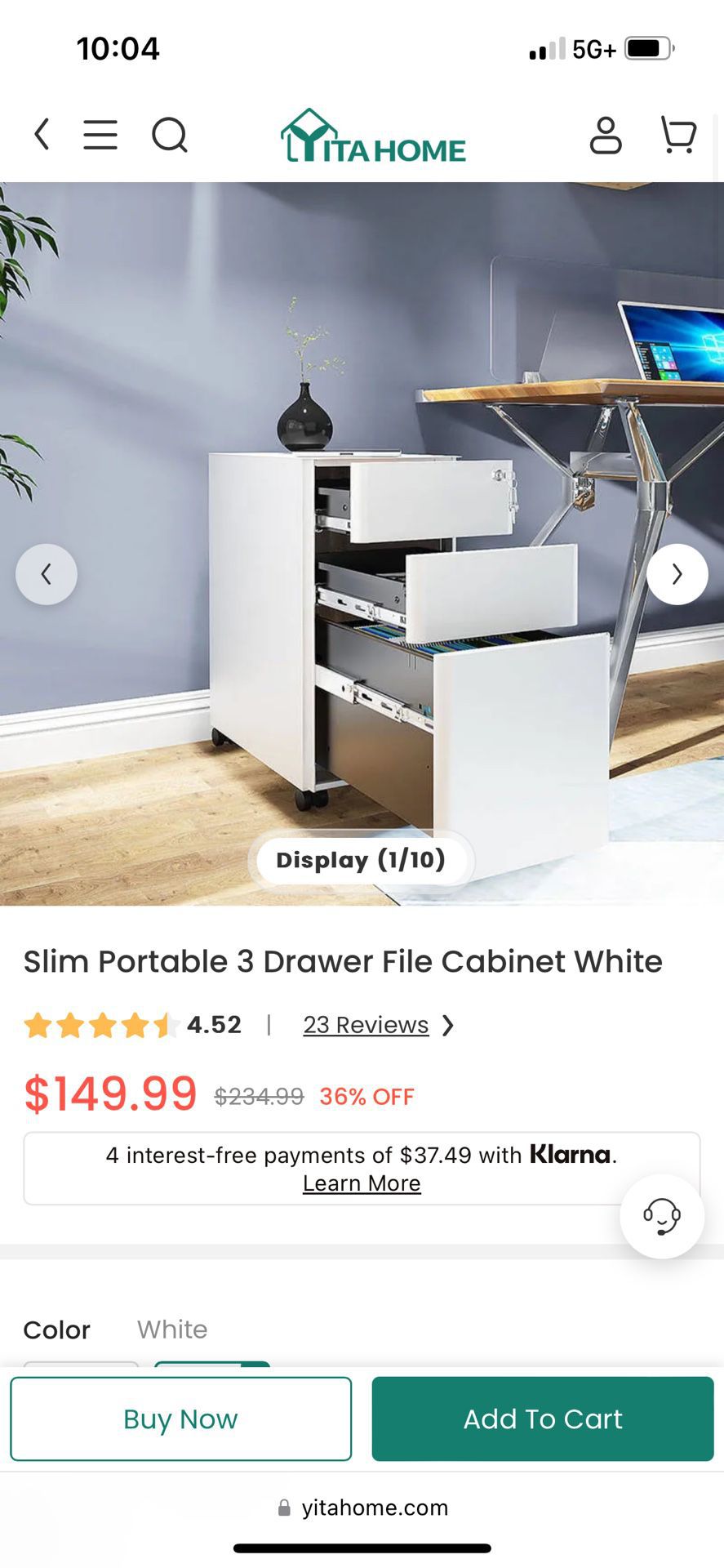 Slim Portable 3 Drawer Metal File Cabinet White