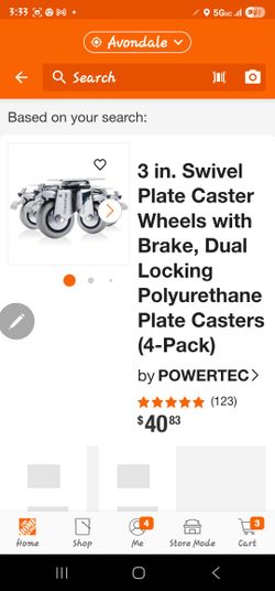 POWERTEC Swivel Stem Caster Wheels with Brake, 3 Inches, Pack of 4