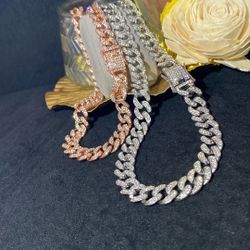 Rare rose gold 18 inch white silver 24 inch link chain set two pieces