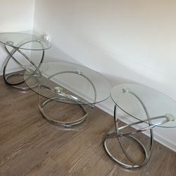Glass Oval Coffee and End Tables Set