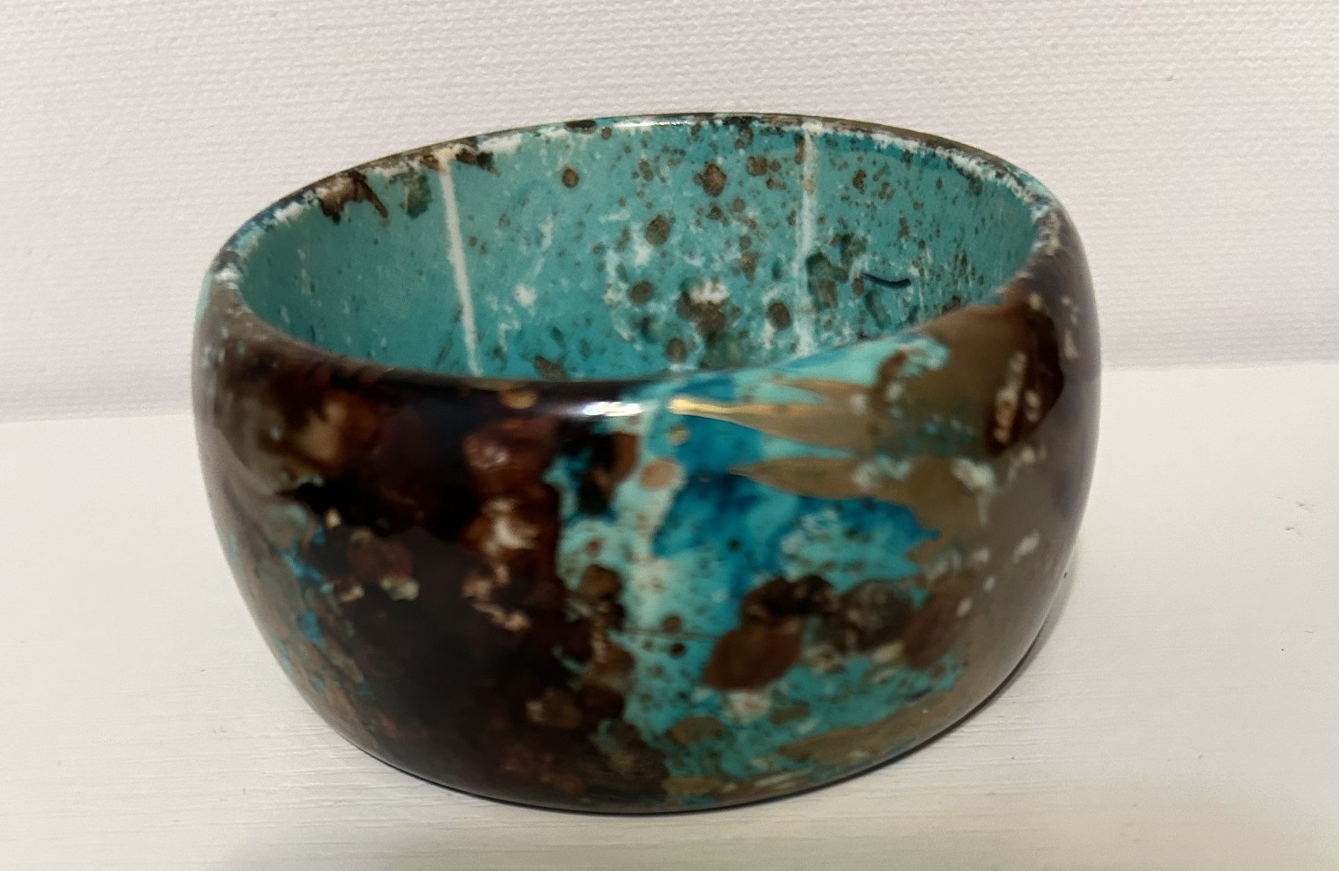 TEAL GREEN AND GOLD MARBLED SWIRL BANGLE BRACELET