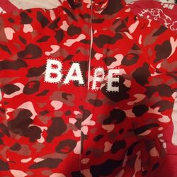 Red Bape Zip Up With Rhinestones 
