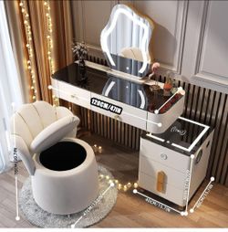 smart makeup vanity with side cabinet
