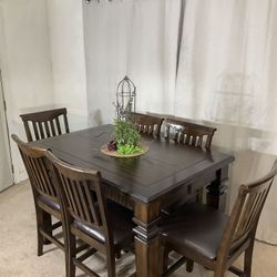 High Dining Table & 6 Chairs With Removable Seat Covers