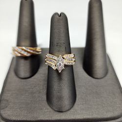 14kt Yellow Gold Diamond Ring Wedding Set 3pc