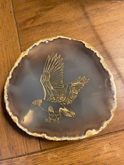 Vintage Agate Slice with Gold Eagle Engrave