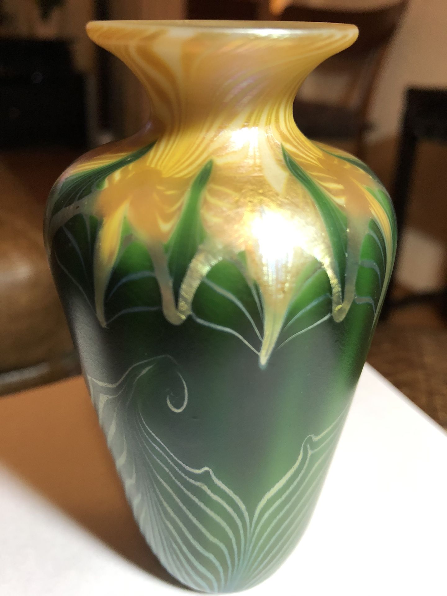 Antique American Quezal Glass Cabinet Vase c. 1900