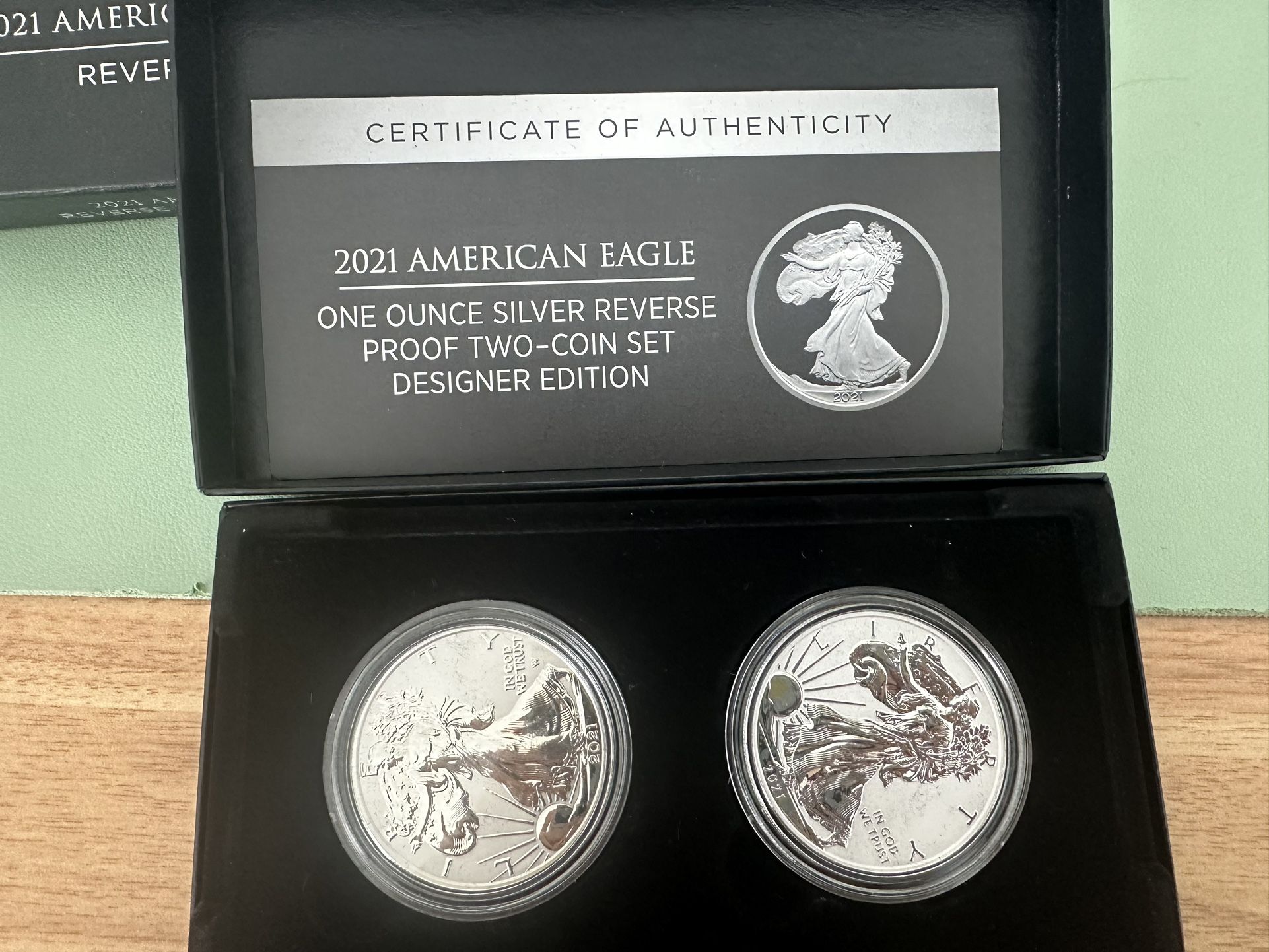 2021 American Silver Eagle One Ounce Reverse Proof Two-Coin Set Designer Edition