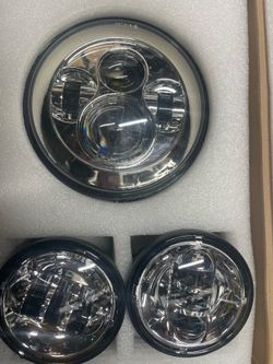 Chrome clear lens headlight and passing lights set led for motorcycle