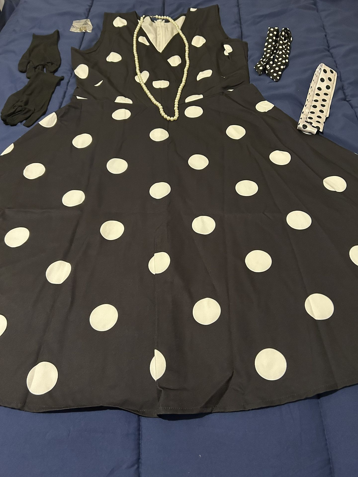 New Black Dress With White Dots
