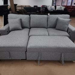 Gray Fabric Memory Foam Sofa Sectional Sleeper With Storage