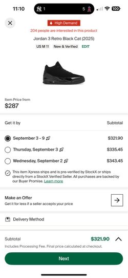 11 mens DS Jordan 3 Retro “Black Cat” 🐈‍⬛(2025)
