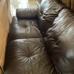 Free Natuzzi Leather 2 Piece Couch With (1) 2 Seat Couch And (1) Chaise Lounge Couch Dark Chocolate Color