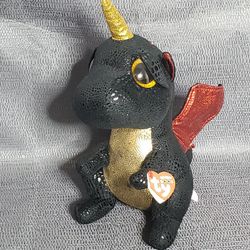 Ty Beanie Boos GRINDAL Red Black Unicorn Dragon NEW Heart Tag Glitter Gold