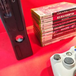 Microsoft Xbox 360 slim with 1 controller 10 games power supply
