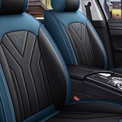 Car Seat Covers Full Set, Breathable Leather Automotive Front&Rear Seat Covers for Vehicles, Universal Non-Slip and Waterproof Car Seat Protector (Bla