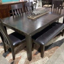 Haddigan 6 Pcs Dinings Sets Tables 4 Chairs and Benchs